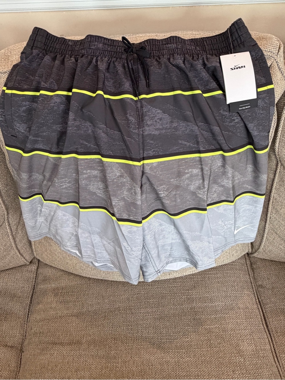 NWT - Nike Swim - Men's XXL - Bathing Suit Trunks - Black & Gray stripes
